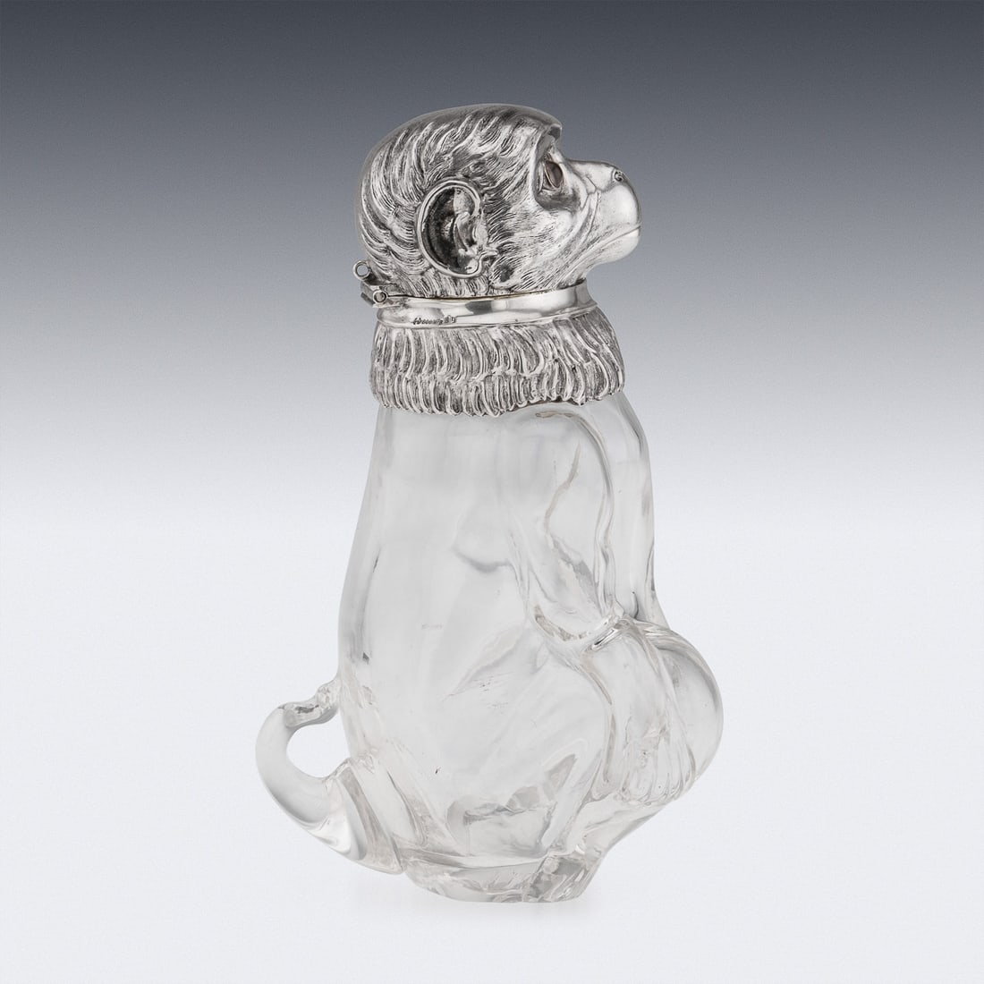 ANTIQUE 20thC GERMAN SOLID SILVER & GLASS NOVELTY MONKEY CLARET JUG c.1900 - 5