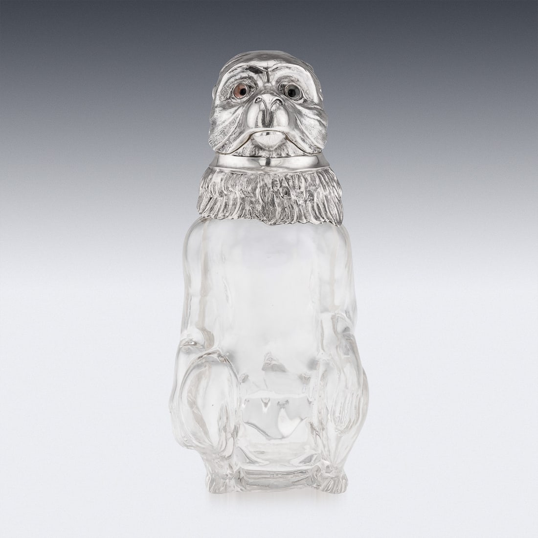 ANTIQUE 20thC GERMAN SOLID SILVER & GLASS NOVELTY MONKEY CLARET JUG c.1900 - 6
