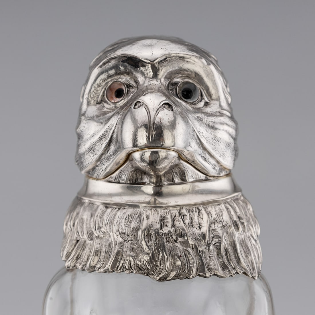 ANTIQUE 20thC GERMAN SOLID SILVER & GLASS NOVELTY MONKEY CLARET JUG c.1900 - 9