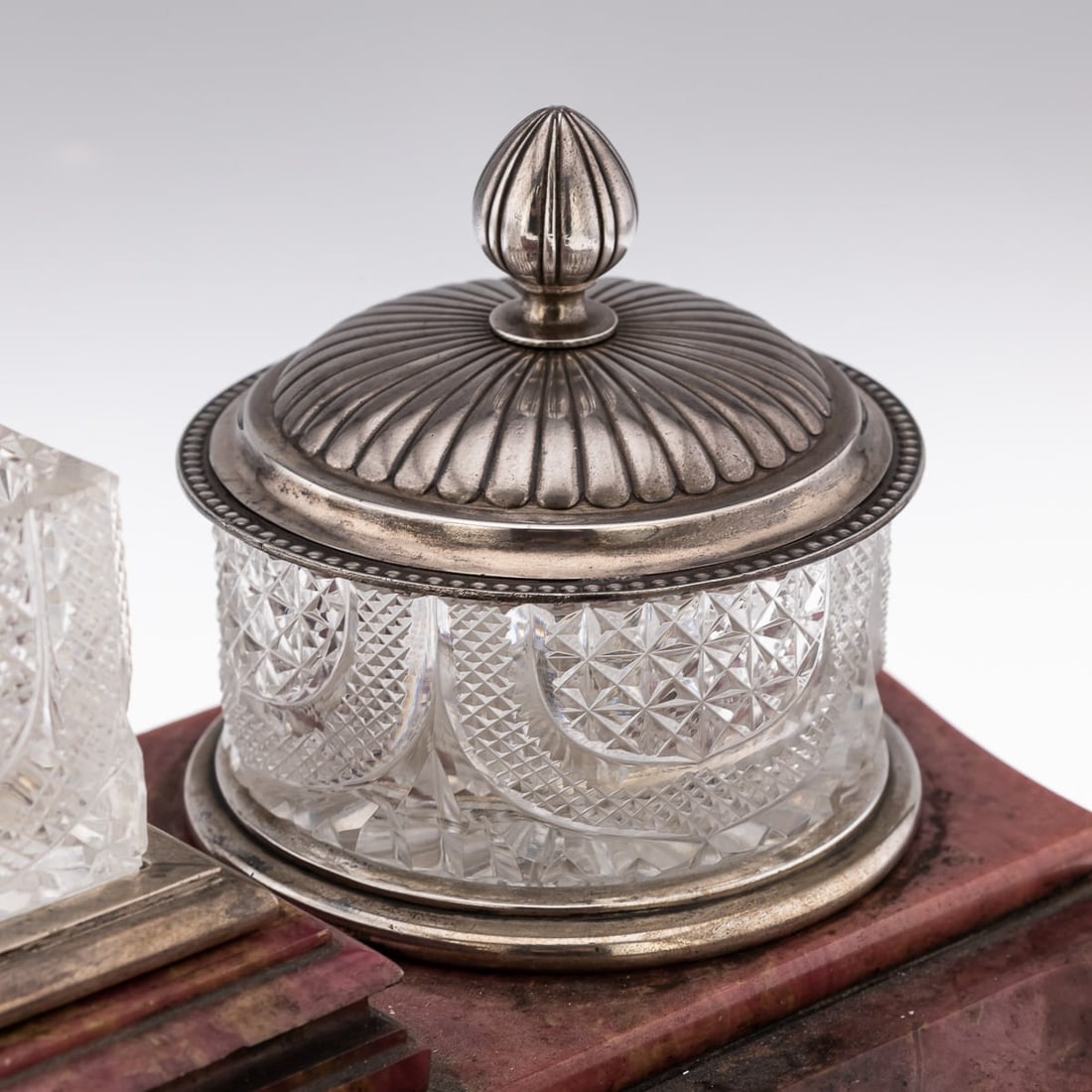 20thC RUSSIAN FABERGE STYLE SOLID SILVER & RHODONITE IMPRESSIVE DESK SET - 12