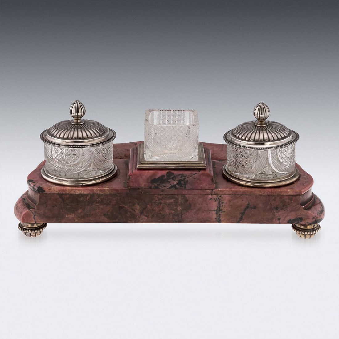 20thC RUSSIAN FABERGE STYLE SOLID SILVER & RHODONITE IMPRESSIVE DESK SET - 6