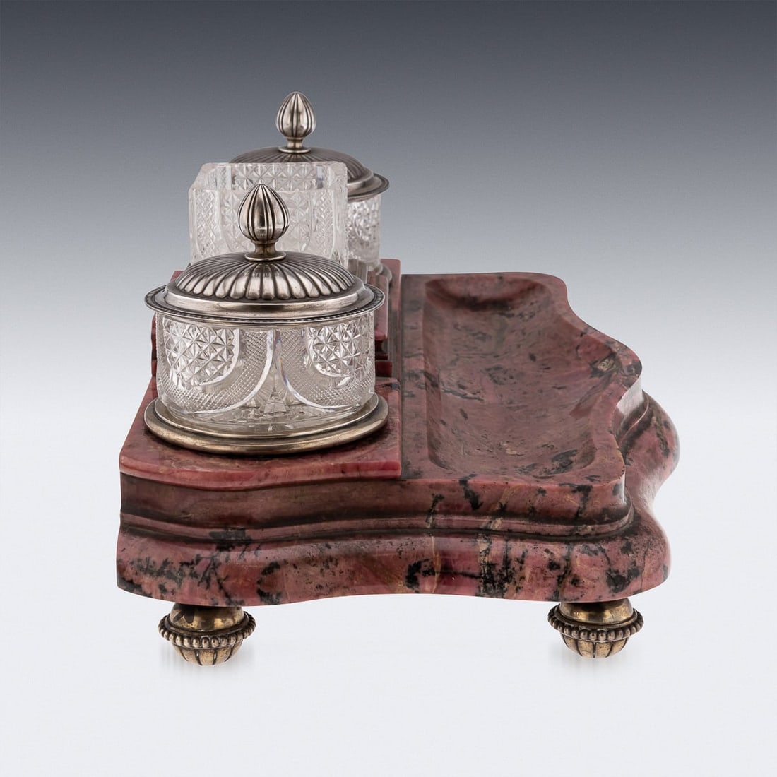 20thC RUSSIAN FABERGE STYLE SOLID SILVER & RHODONITE IMPRESSIVE DESK SET - 7