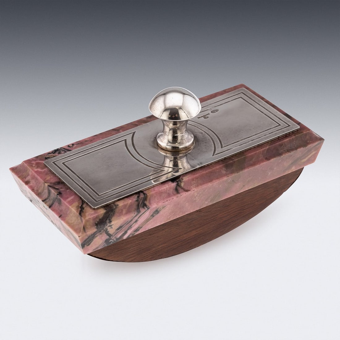 20thC RUSSIAN FABERGE STYLE SOLID SILVER & RHODONITE IMPRESSIVE DESK SET - 8