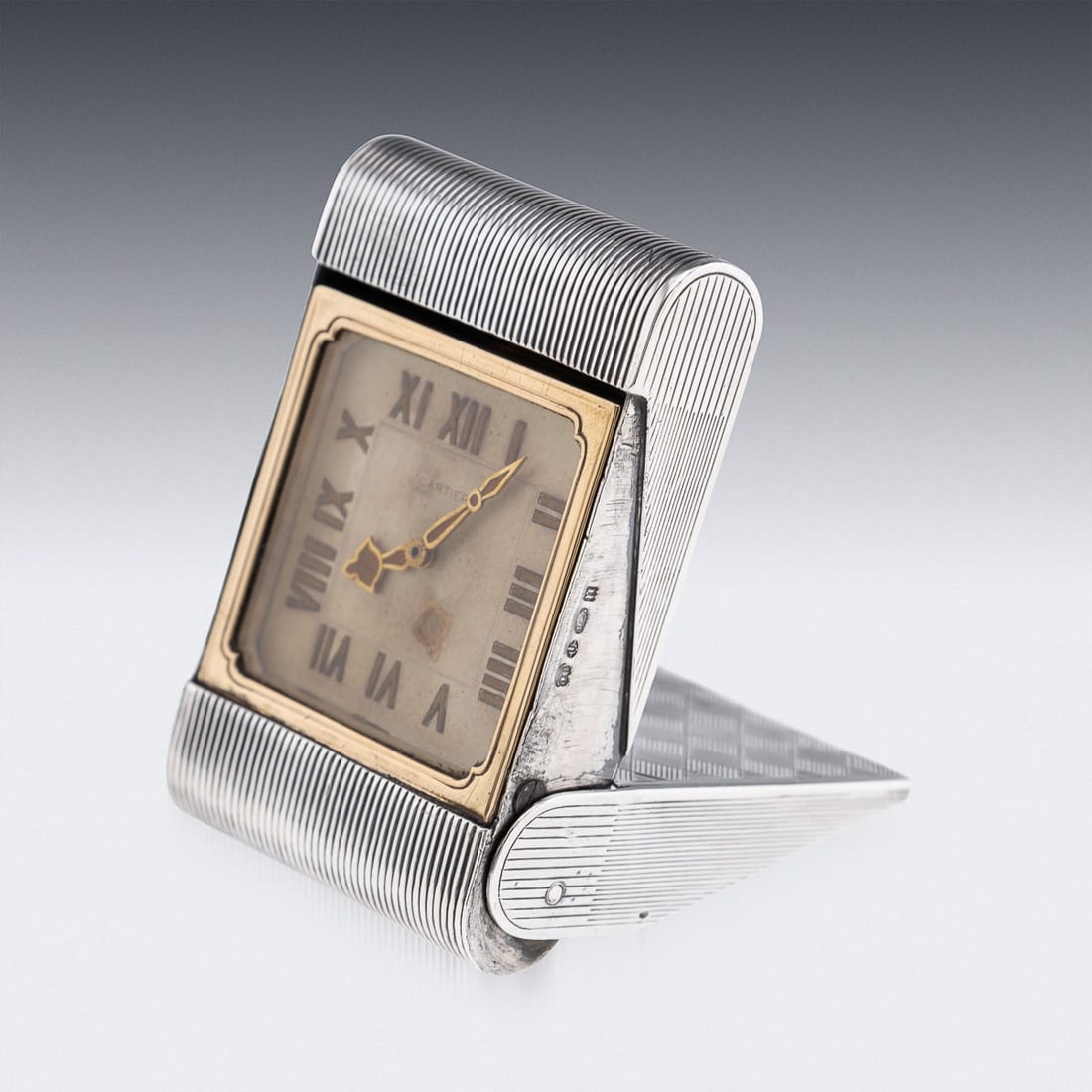 ANTIQUE 20thC CARTIER SOLID SILVER TRAVEL CLOCK c.1908 - 4