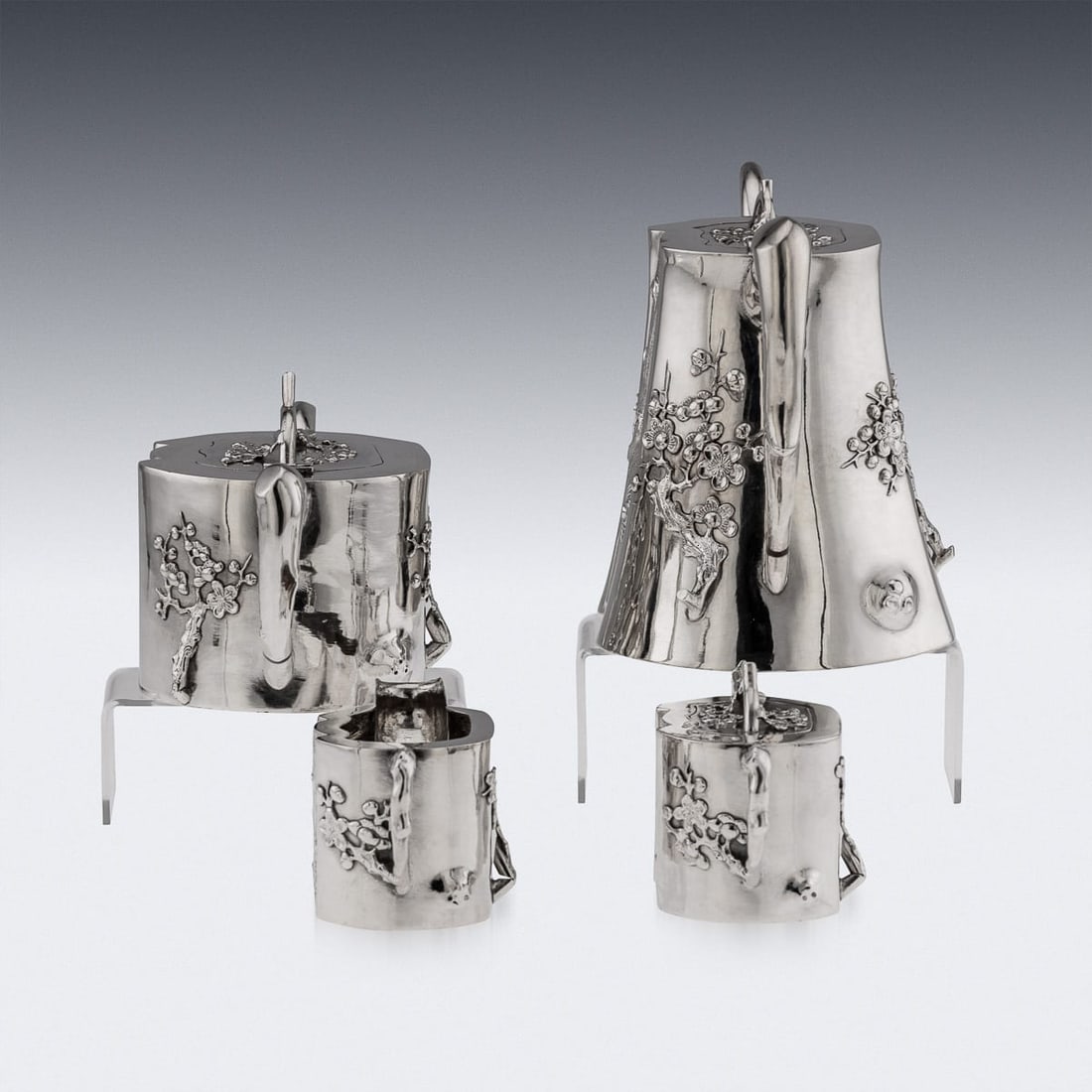 ANTIQUE 20thC CHINESE EXPORT SOLID SILVER FOUR PIECE TEA SET, PAOSING c.1900 - 3