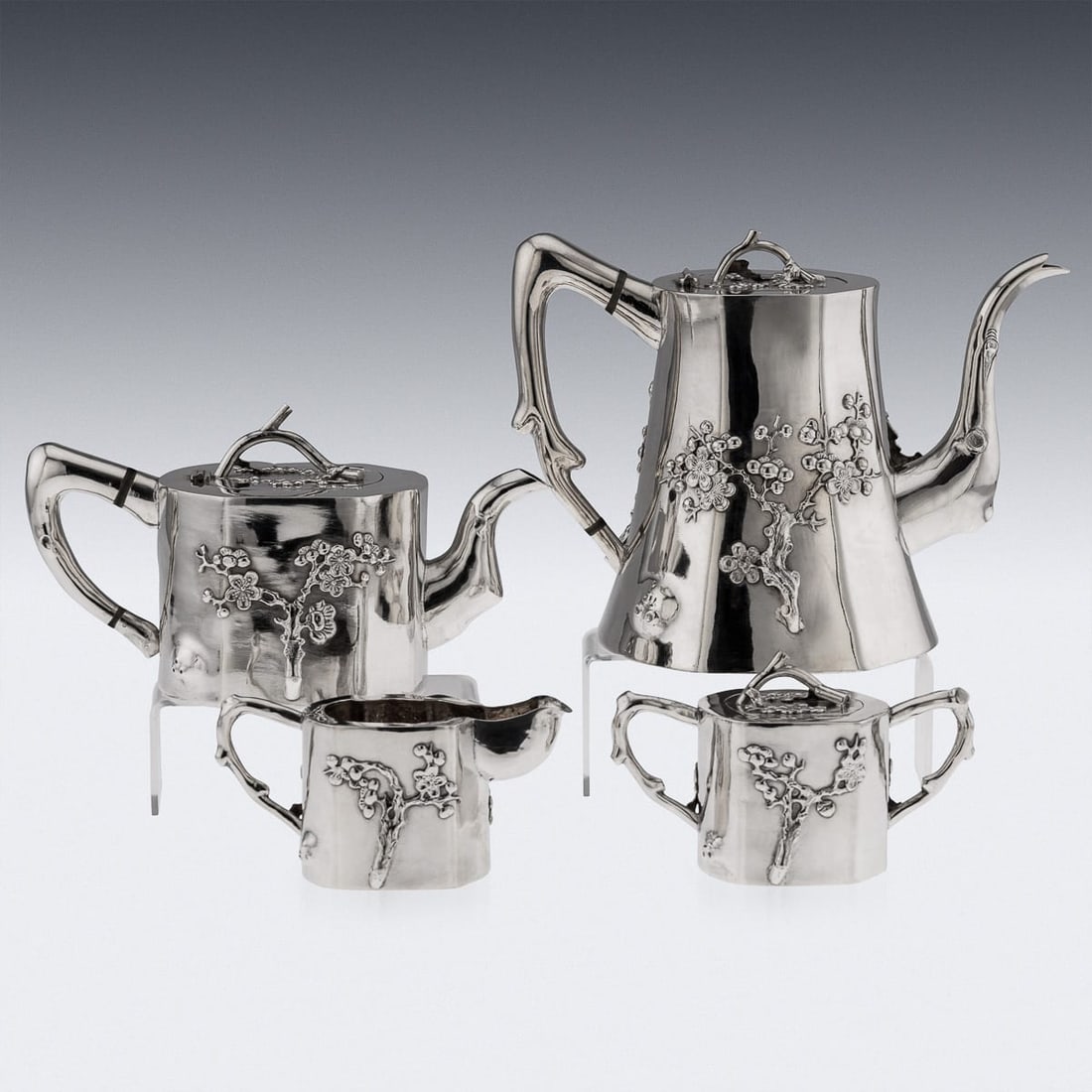 ANTIQUE 20thC CHINESE EXPORT SOLID SILVER FOUR PIECE TEA SET, PAOSING c.1900 - 4