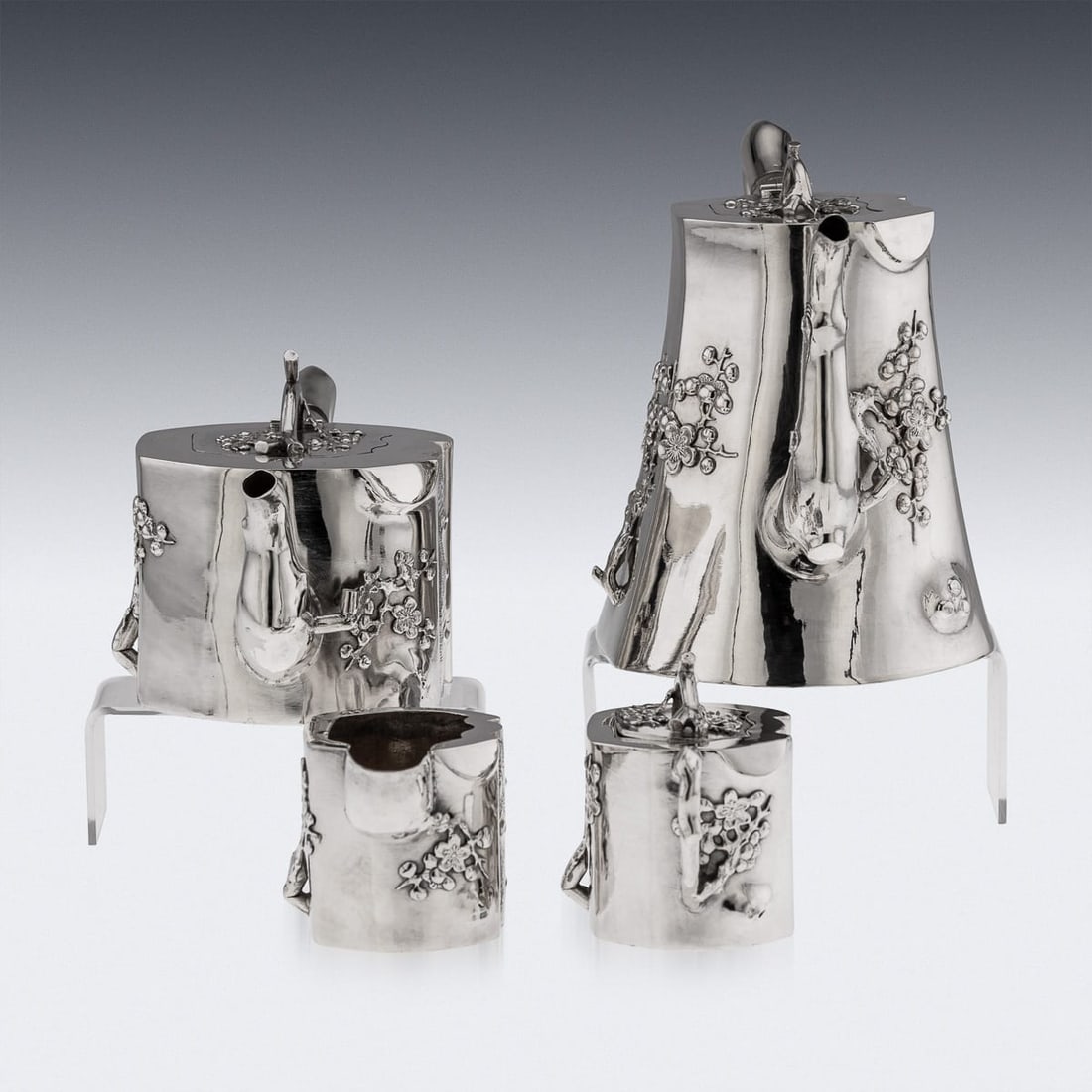 ANTIQUE 20thC CHINESE EXPORT SOLID SILVER FOUR PIECE TEA SET, PAOSING c.1900 - 5