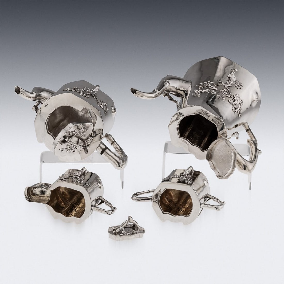 ANTIQUE 20thC CHINESE EXPORT SOLID SILVER FOUR PIECE TEA SET, PAOSING c.1900 - 7