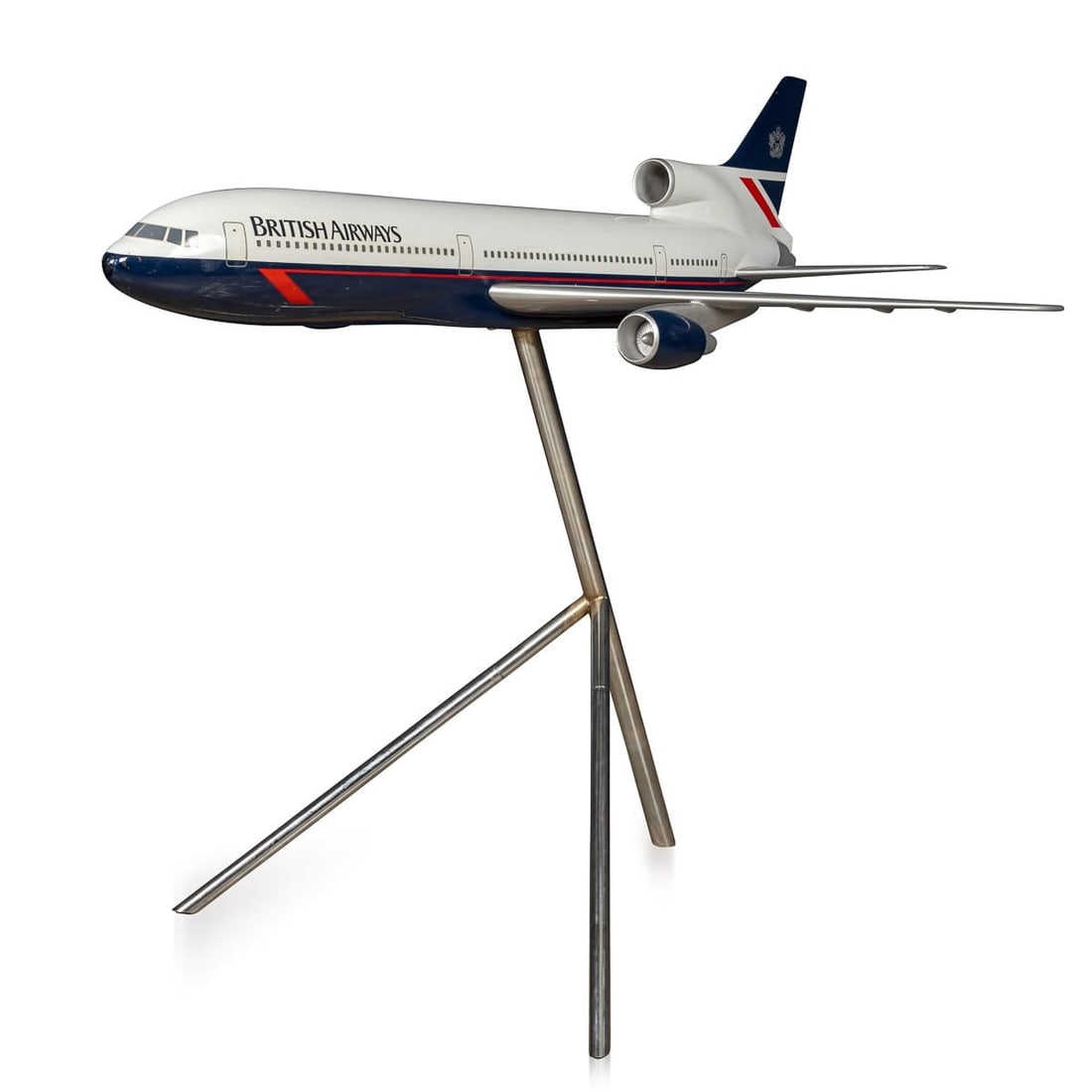 LARGE MODEL TRISTAR JETPLANE WITH A BRITISH AIRWAYS "LANDOR" LIVERY, ENGLAND: The Lochheed L1011 Tri-Star was a medium to long range wide body three engined aircraft designed to compete with the Boeing 747 and the McDonnell Douglas DC-10. It was designed to be exclusively
