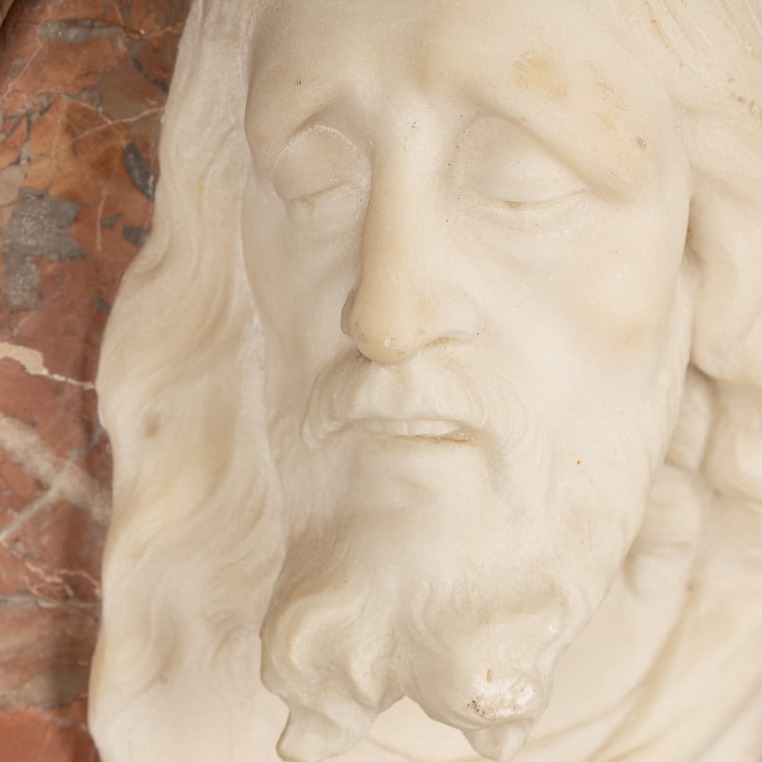 ANTIQUE 20thC ITALIAN CARVED MARBLE RELIEF OF CHRIST IN AN OVAL WOOD FRAME - 7