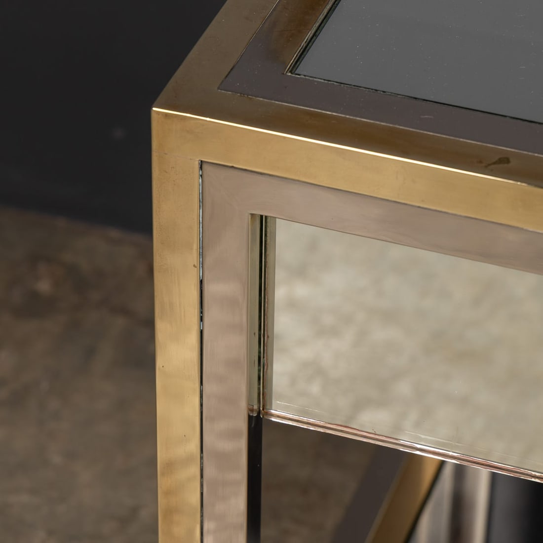 20thC PAIR OF BRASS, CHROME & GLASS SIDE TABLES BY BELGO CHROM, BELGIUM c.1970 - 13