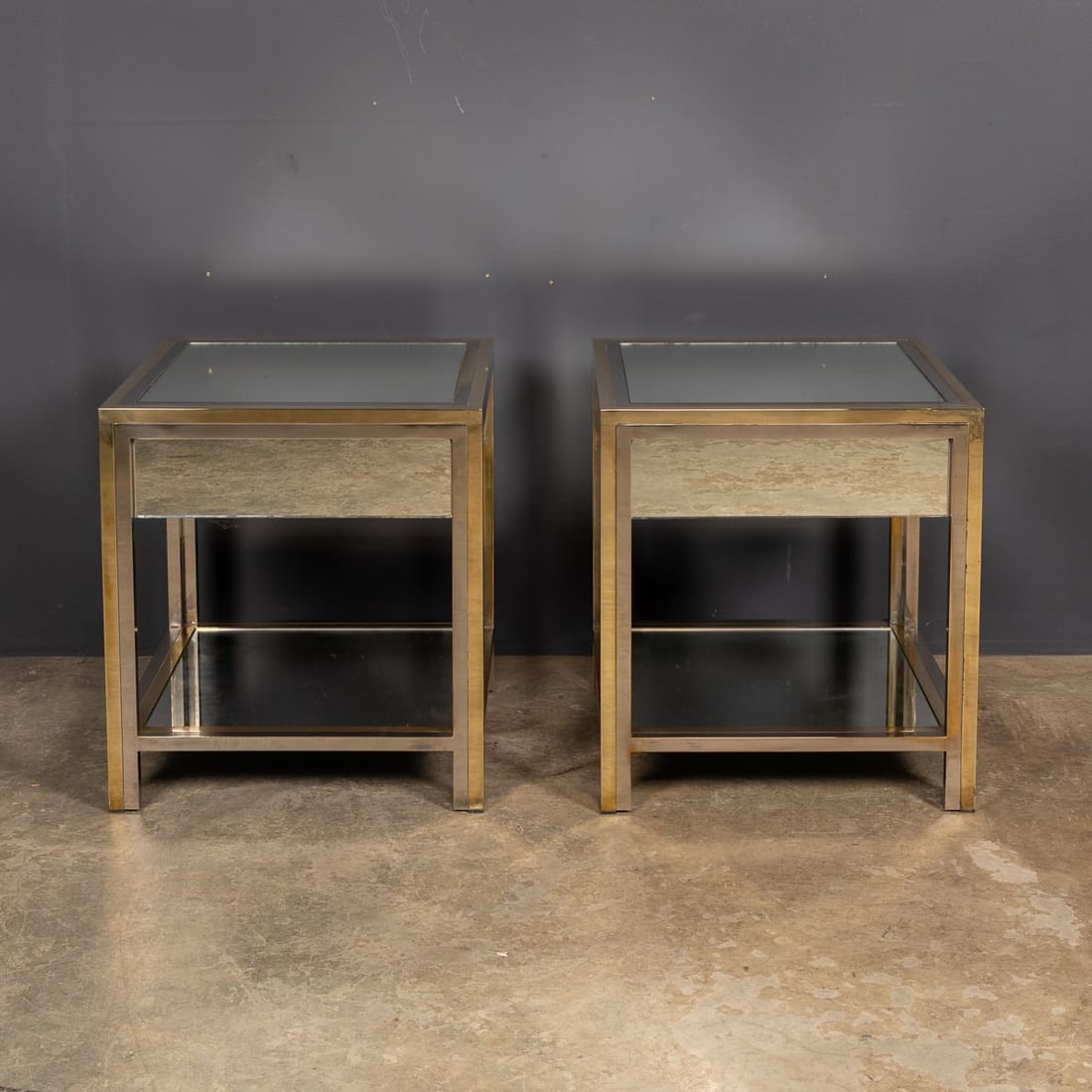 20thC PAIR OF BRASS, CHROME & GLASS SIDE TABLES BY BELGO CHROM, BELGIUM c.1970 - 3