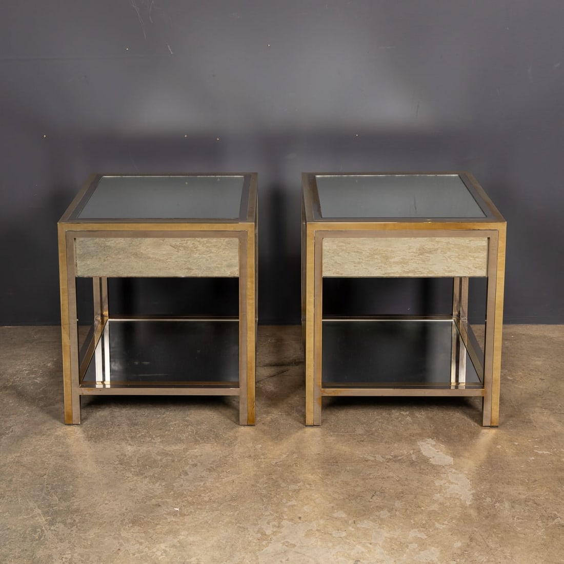 20thC PAIR OF BRASS, CHROME & GLASS SIDE TABLES BY BELGO CHROM, BELGIUM c.1970 - 5