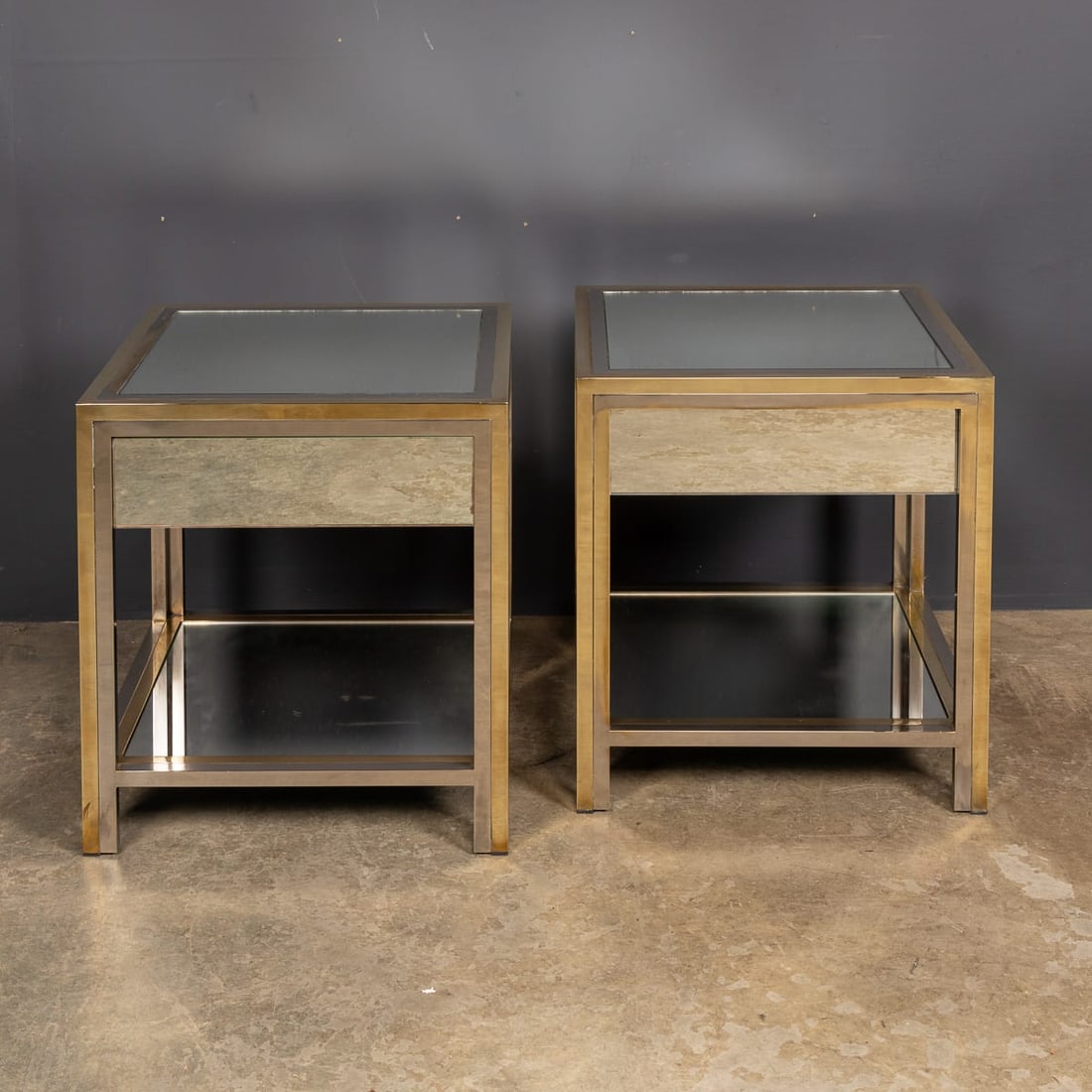 20thC PAIR OF BRASS, CHROME & GLASS SIDE TABLES BY BELGO CHROM, BELGIUM c.1970 - 6