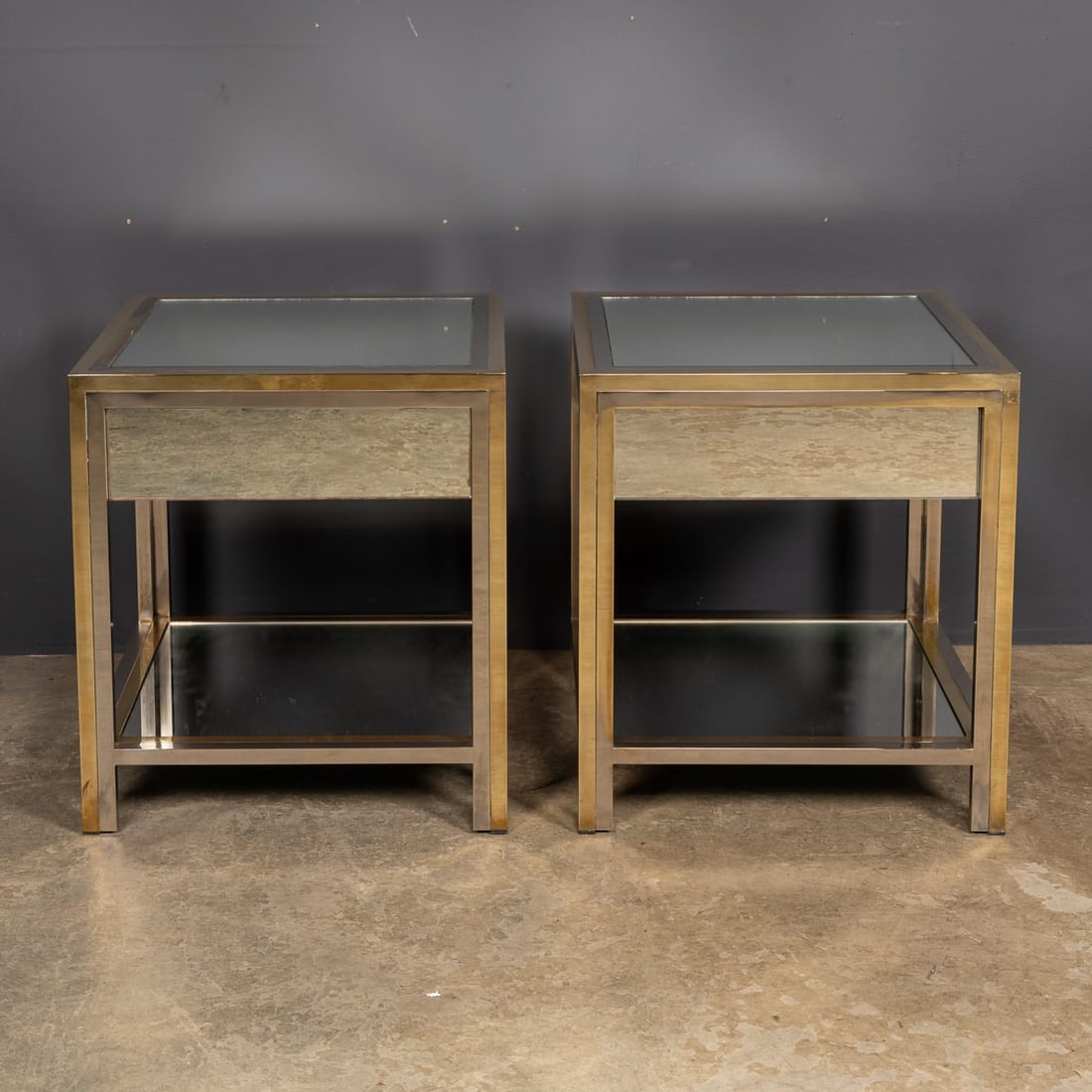 20thC PAIR OF BRASS, CHROME & GLASS SIDE TABLES BY BELGO CHROM, BELGIUM c.1970 - 7
