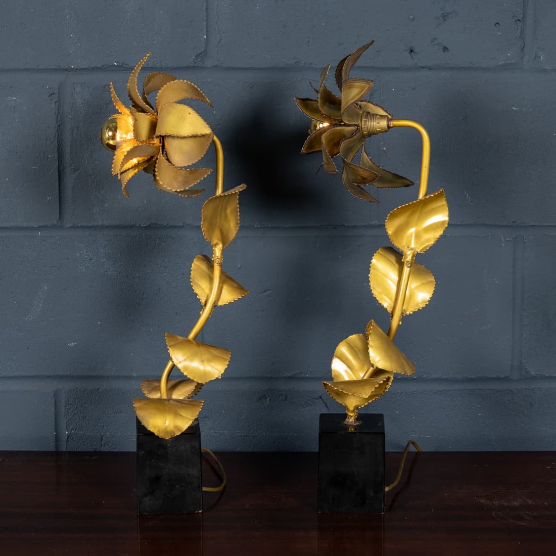VINTAGE 20thC FRENCH MATCHED PAIR OF MAISON JANSEN FLORAL TABLE LAMPS c.1970 - 3