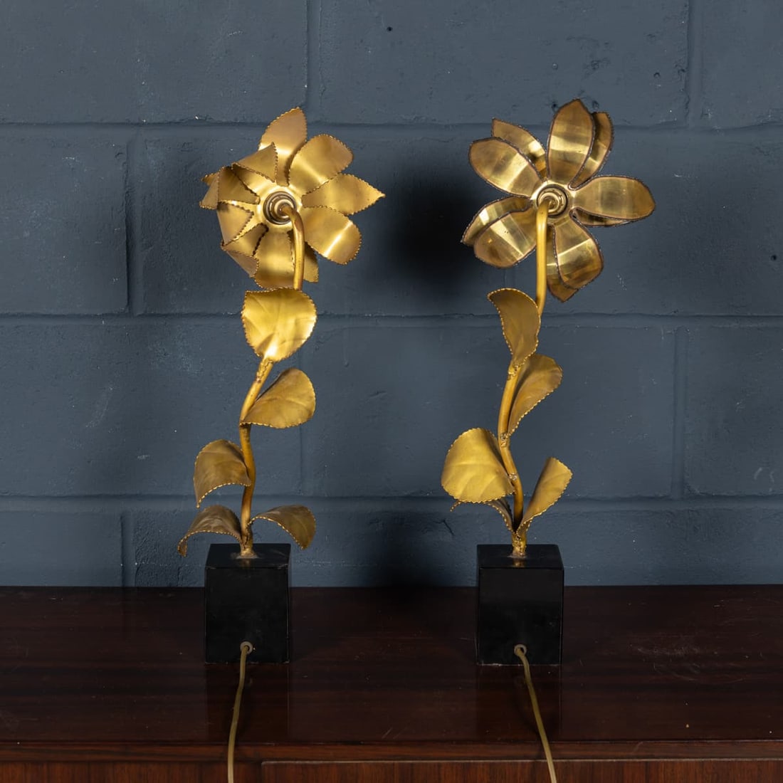 VINTAGE 20thC FRENCH MATCHED PAIR OF MAISON JANSEN FLORAL TABLE LAMPS c.1970 - 4