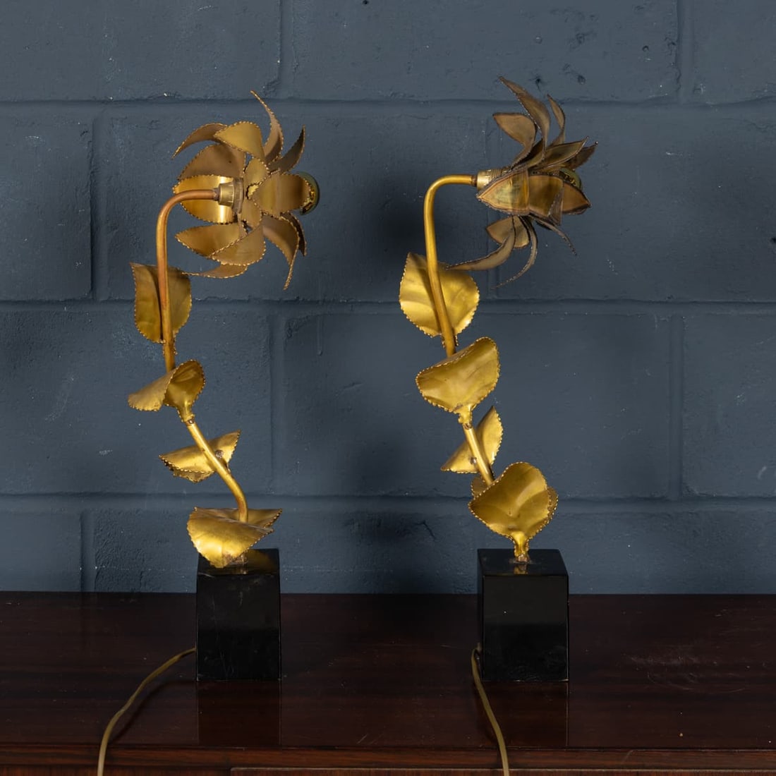 VINTAGE 20thC FRENCH MATCHED PAIR OF MAISON JANSEN FLORAL TABLE LAMPS c.1970 - 5