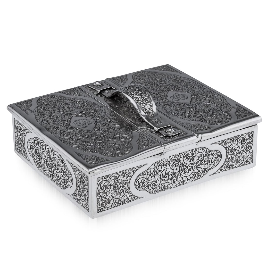ANTIQUE 19thC VICTORIAN SOLID SILVER CIGAR BOX, LONDON c.1888 (1 of 20)