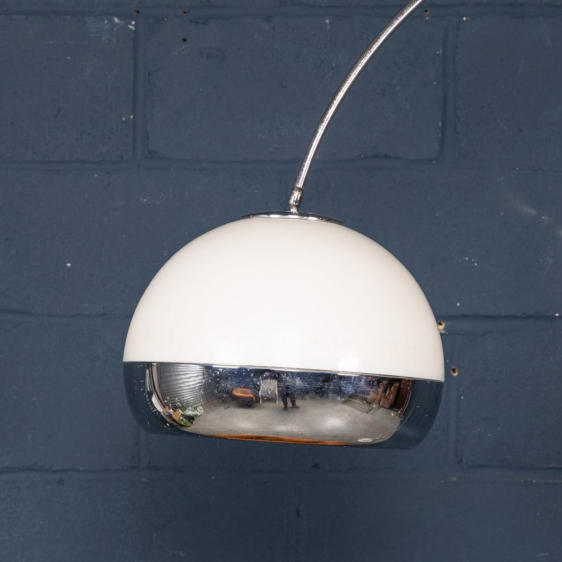 VINTAGE 20thC ITALIAN CHROME ARC FLOOR LAMP WITH OPALINE SHADE c.1970 - 6