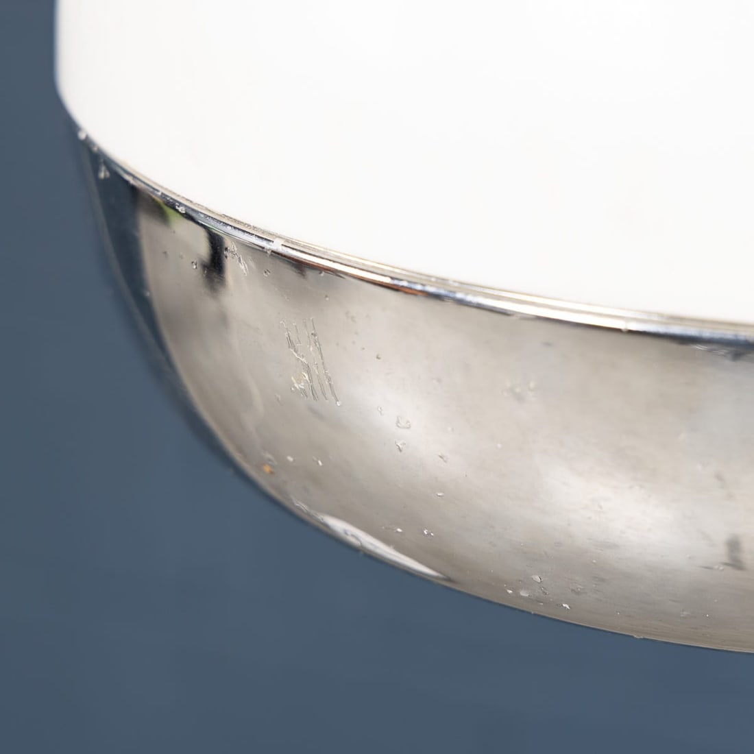 VINTAGE 20thC ITALIAN CHROME ARC FLOOR LAMP WITH OPALINE SHADE c.1970 - 9