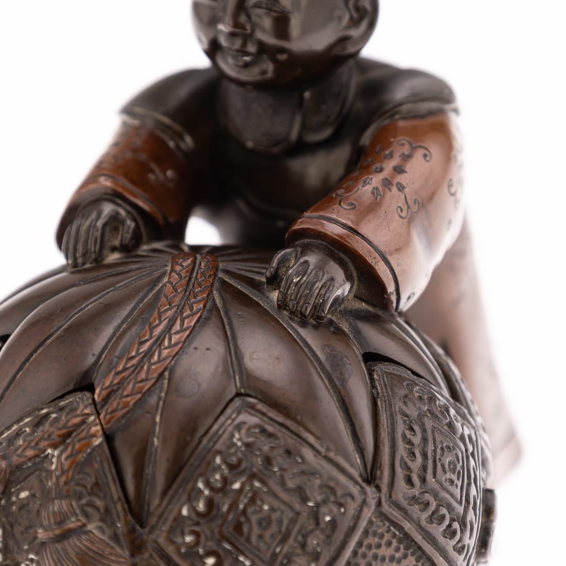ANTIQUE 19thC JAPANESE MEIJI PERIOD PAIR OF BRONZE VESSELS IN THE FORM OF KARAKO C.1890 - 4