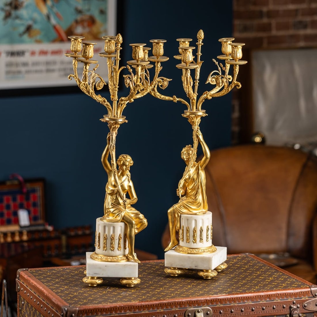 ANTIQUE 19thC FRENCH PAIR OF LOUIS XVI STYLE ORMOLU FIVE-LIGHT CANDELABRA c.1880 - 2