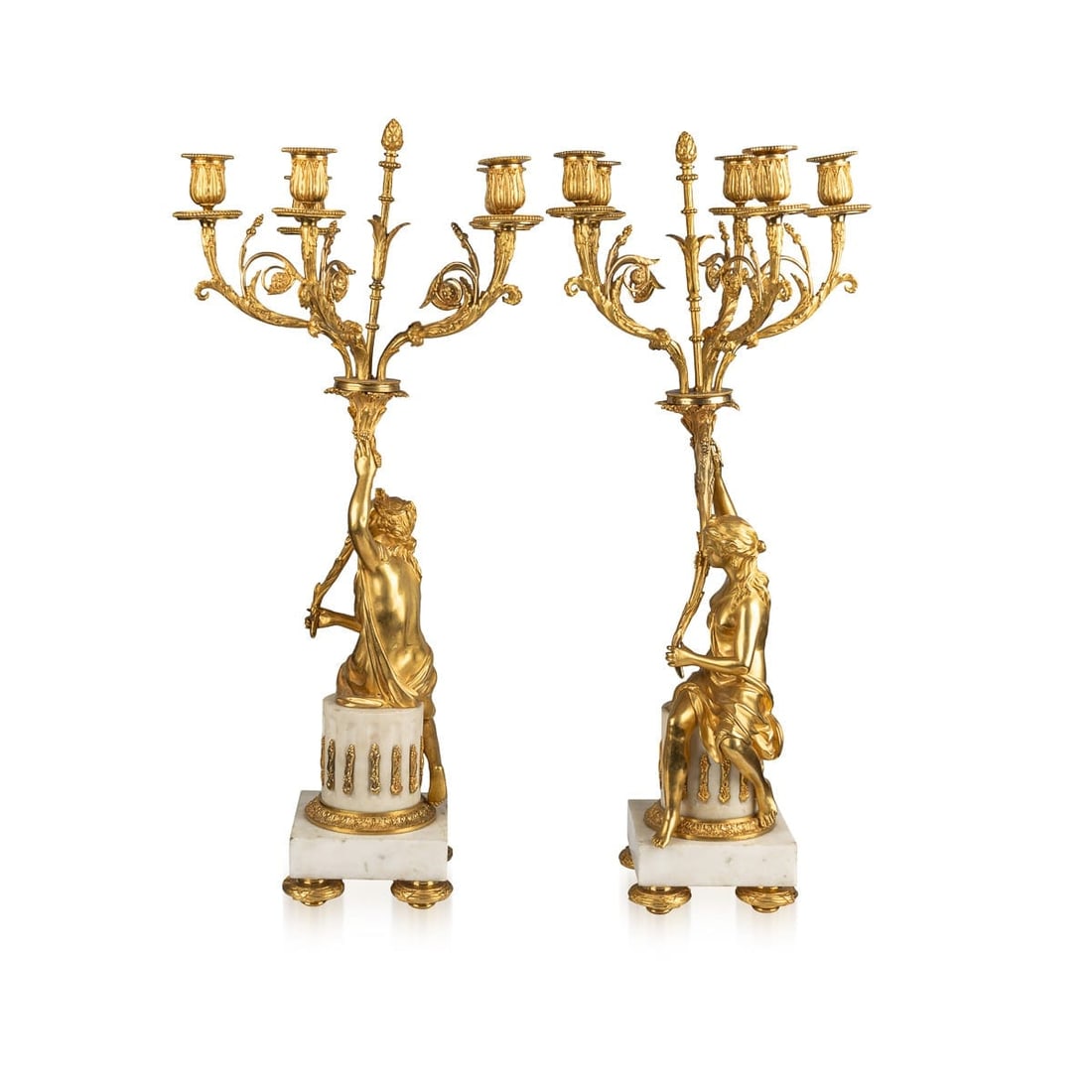 ANTIQUE 19thC FRENCH PAIR OF LOUIS XVI STYLE ORMOLU FIVE-LIGHT CANDELABRA c.1880 - 3