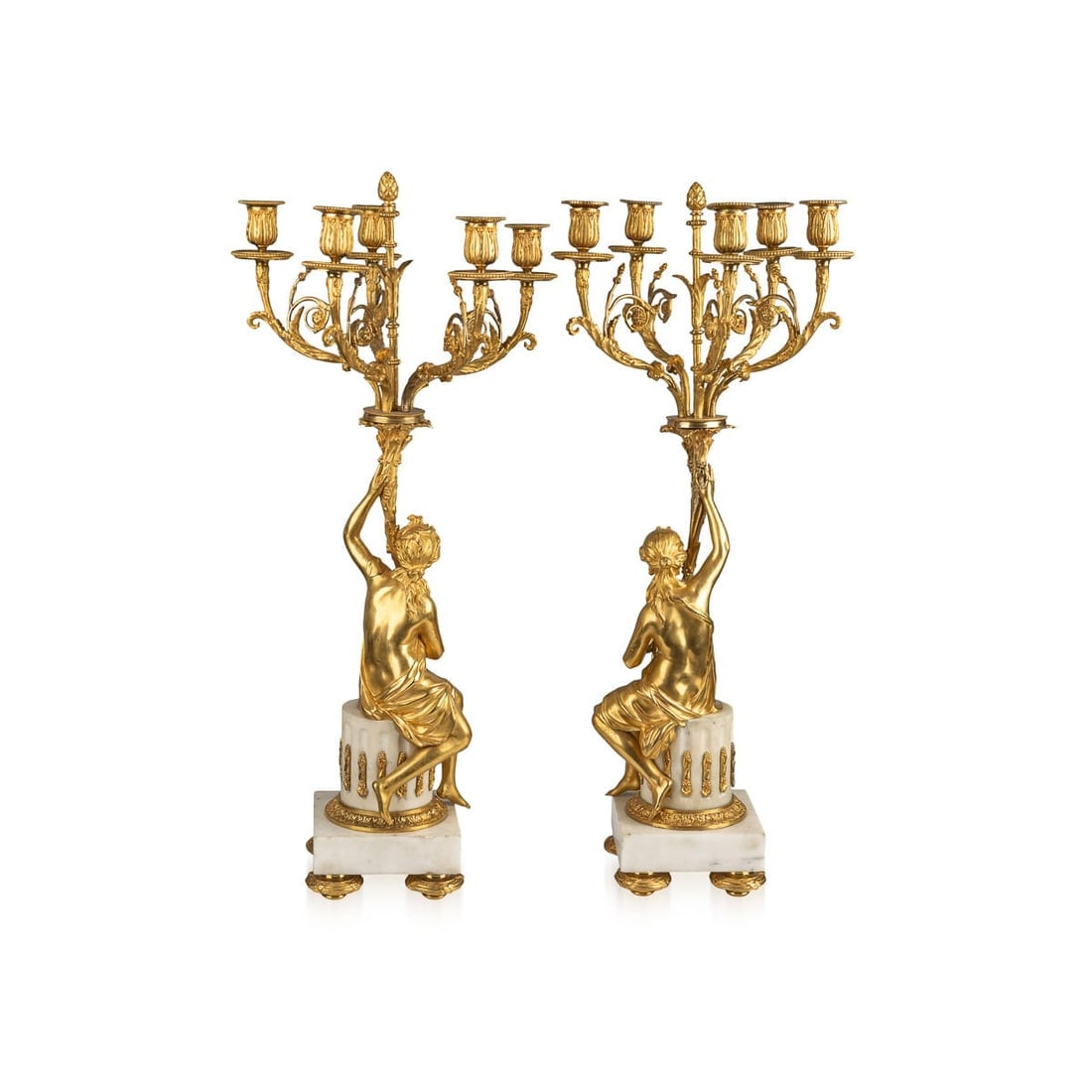 ANTIQUE 19thC FRENCH PAIR OF LOUIS XVI STYLE ORMOLU FIVE-LIGHT CANDELABRA c.1880 - 4