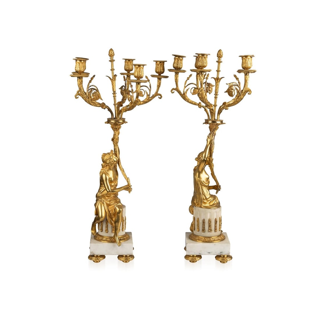 ANTIQUE 19thC FRENCH PAIR OF LOUIS XVI STYLE ORMOLU FIVE-LIGHT CANDELABRA c.1880 - 5