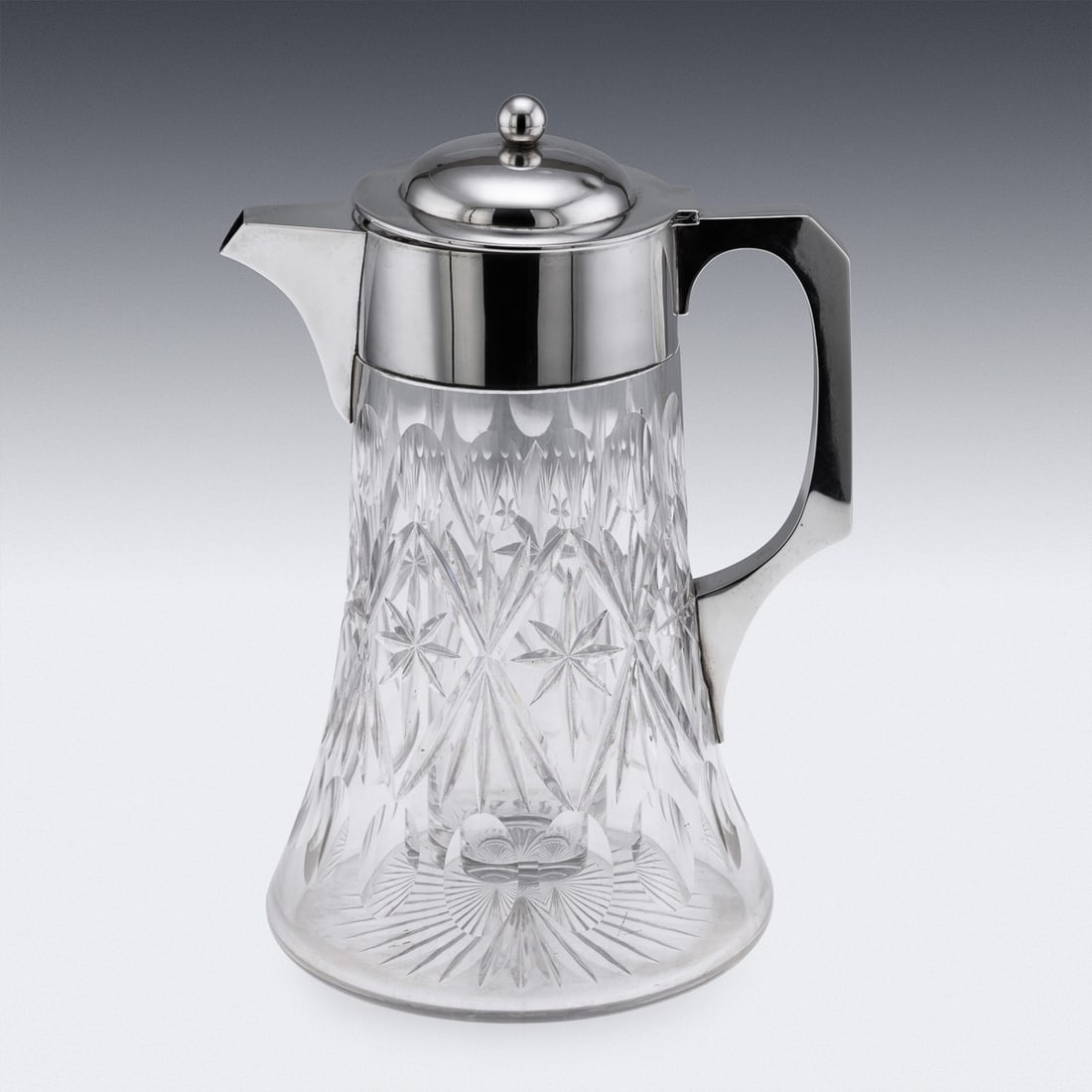 ANTIQUE 20thC ENGLISH SOLID SILVER & CUT GLASS LARGE CLARET JUG, LONDON c.1906 - 3