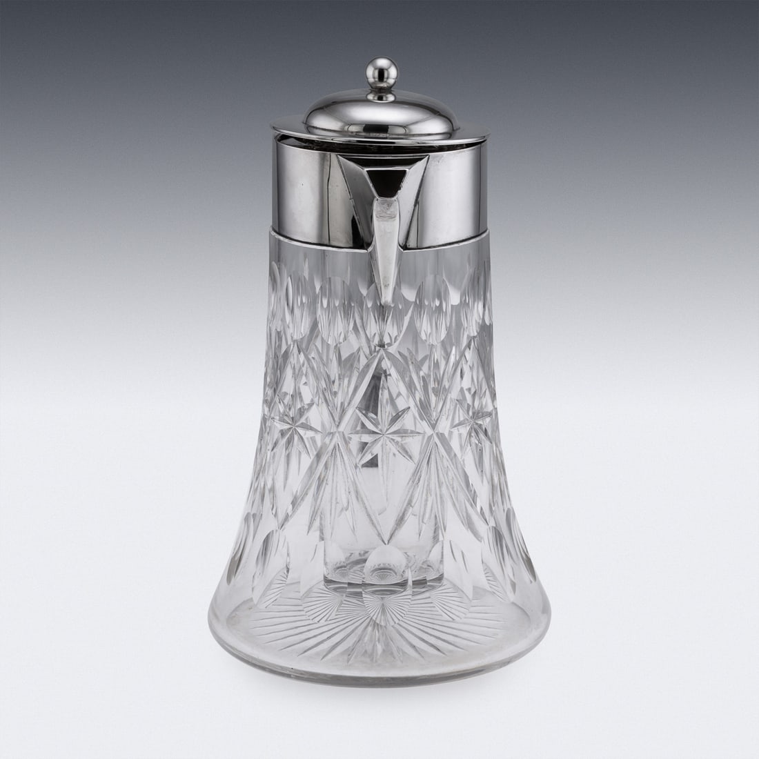 ANTIQUE 20thC ENGLISH SOLID SILVER & CUT GLASS LARGE CLARET JUG, LONDON c.1906 - 6