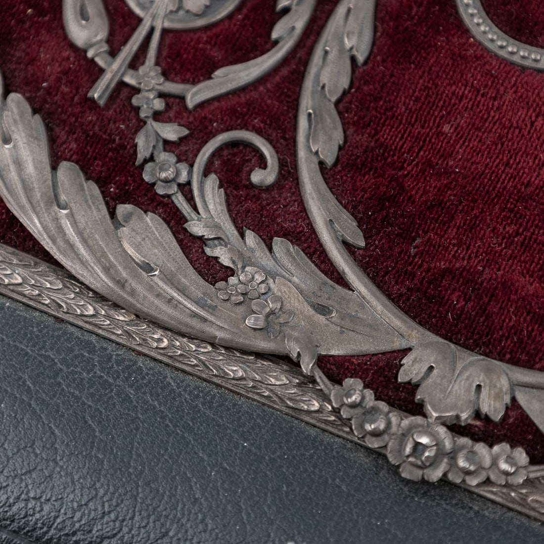 ANTIQUE 19thC RUSSIAN SOLID SILVER, VELVET & LEATHER BOOK COVER c.1890 - 13