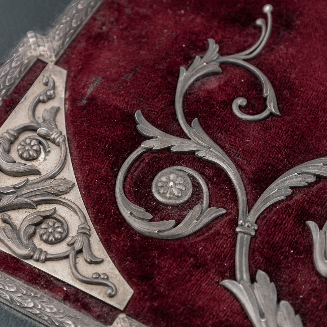 ANTIQUE 19thC RUSSIAN SOLID SILVER, VELVET & LEATHER BOOK COVER c.1890 - 15