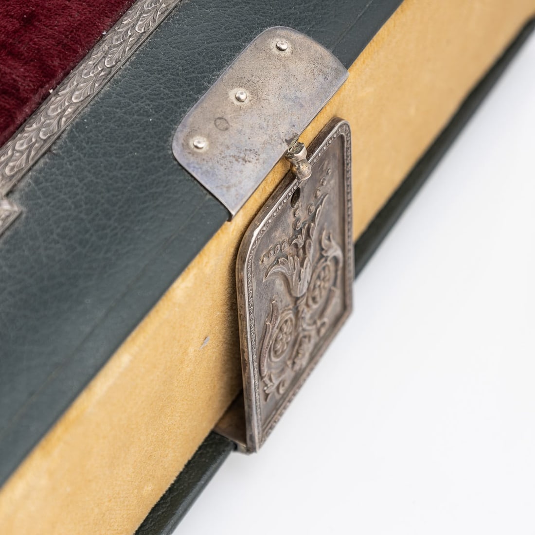 ANTIQUE 19thC RUSSIAN SOLID SILVER, VELVET & LEATHER BOOK COVER c.1890 - 19