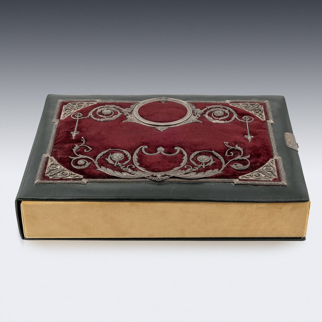 ANTIQUE 19thC RUSSIAN SOLID SILVER, VELVET & LEATHER BOOK COVER c.1890 - 3