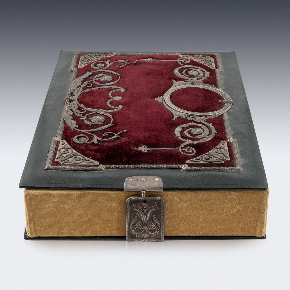 ANTIQUE 19thC RUSSIAN SOLID SILVER, VELVET & LEATHER BOOK COVER c.1890 - 4