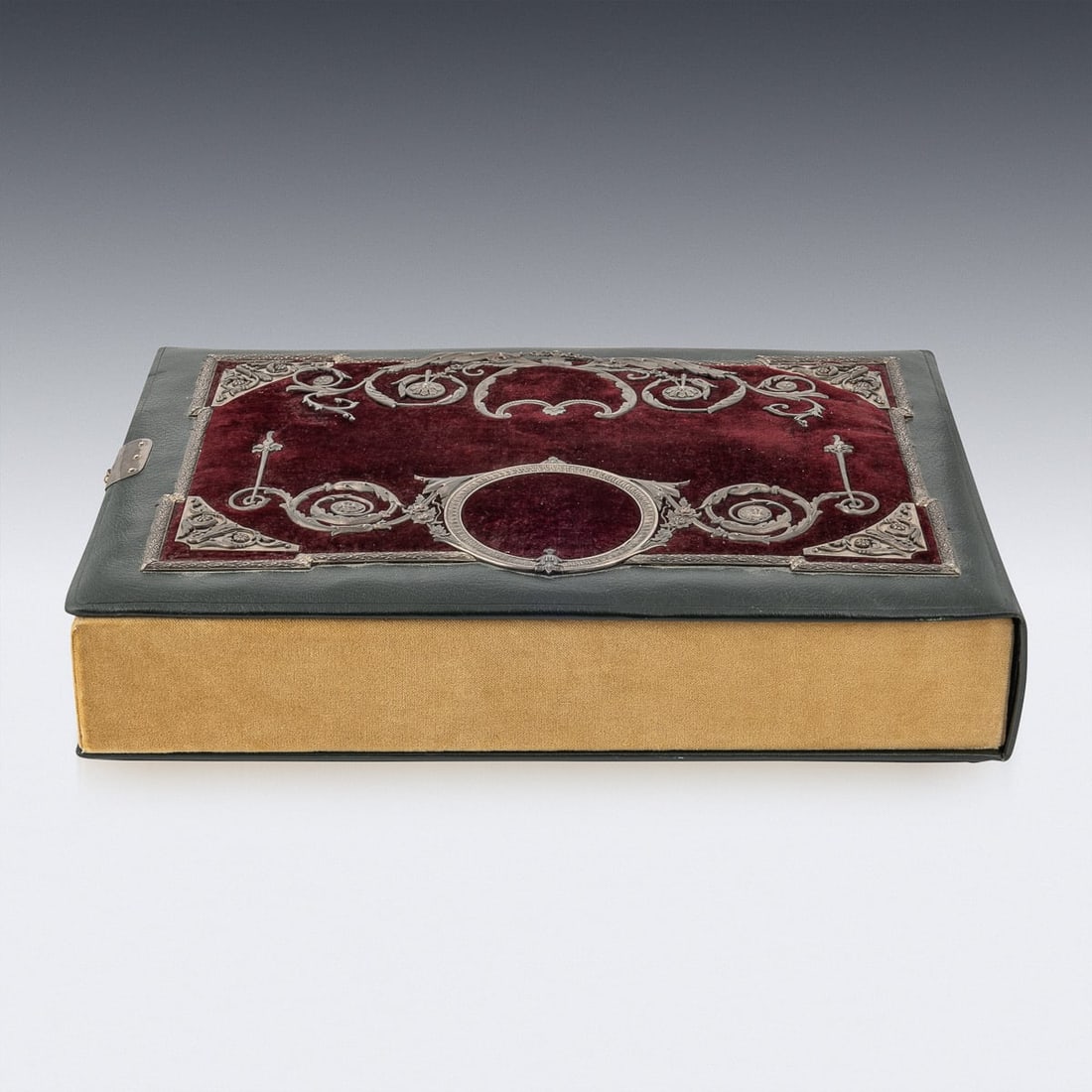 ANTIQUE 19thC RUSSIAN SOLID SILVER, VELVET & LEATHER BOOK COVER c.1890 - 5