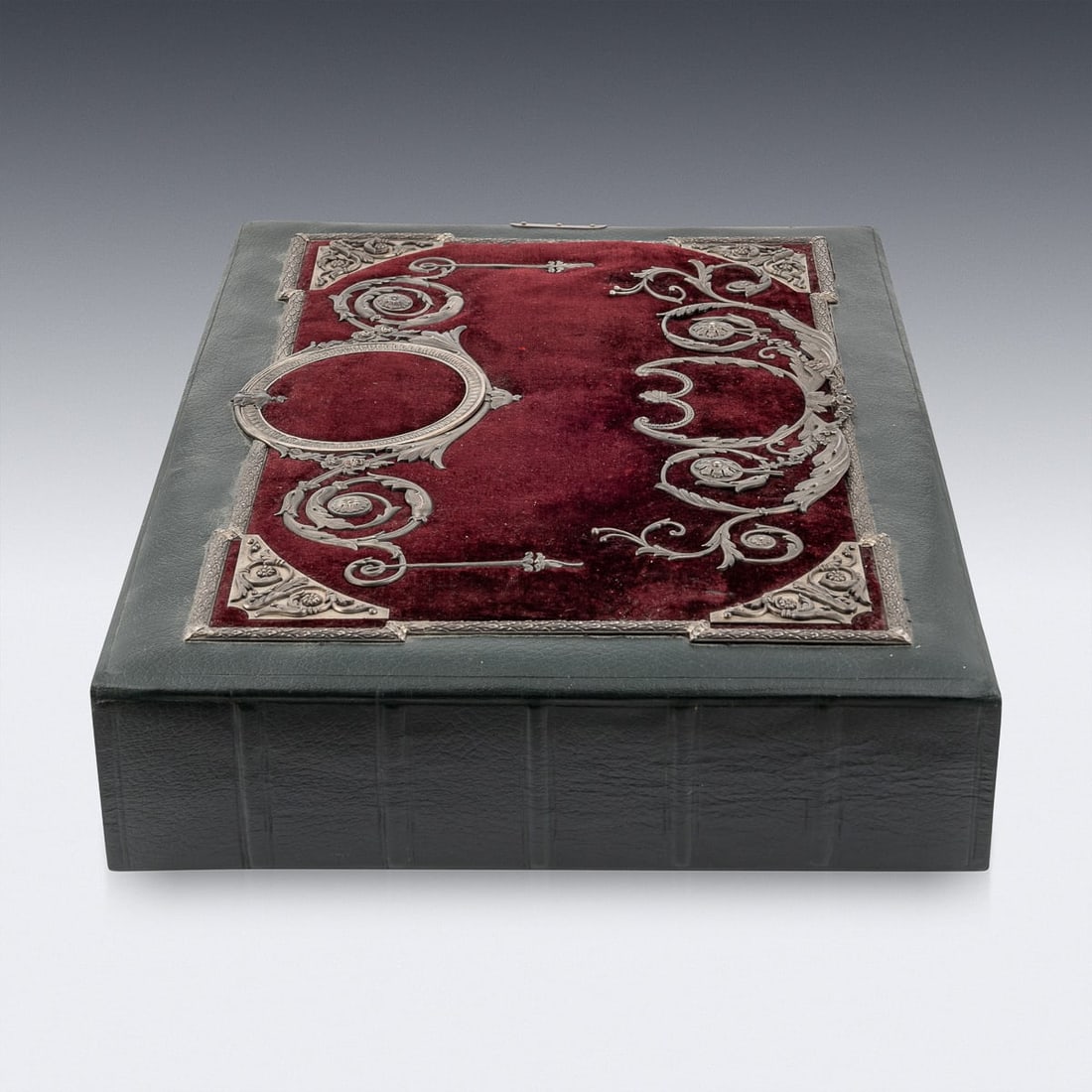 ANTIQUE 19thC RUSSIAN SOLID SILVER, VELVET & LEATHER BOOK COVER c.1890 - 6