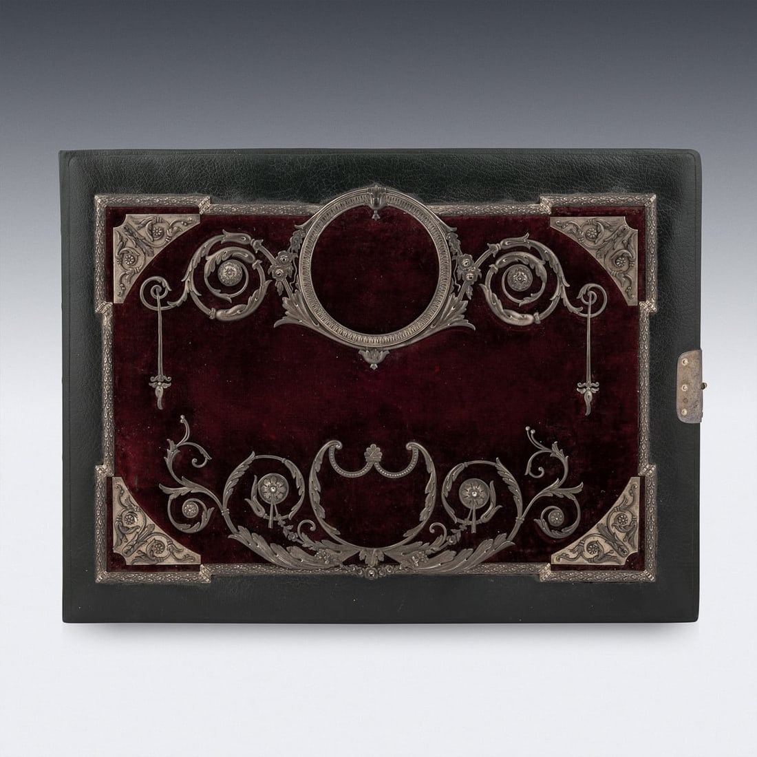 ANTIQUE 19thC RUSSIAN SOLID SILVER, VELVET & LEATHER BOOK COVER c.1890 - 7