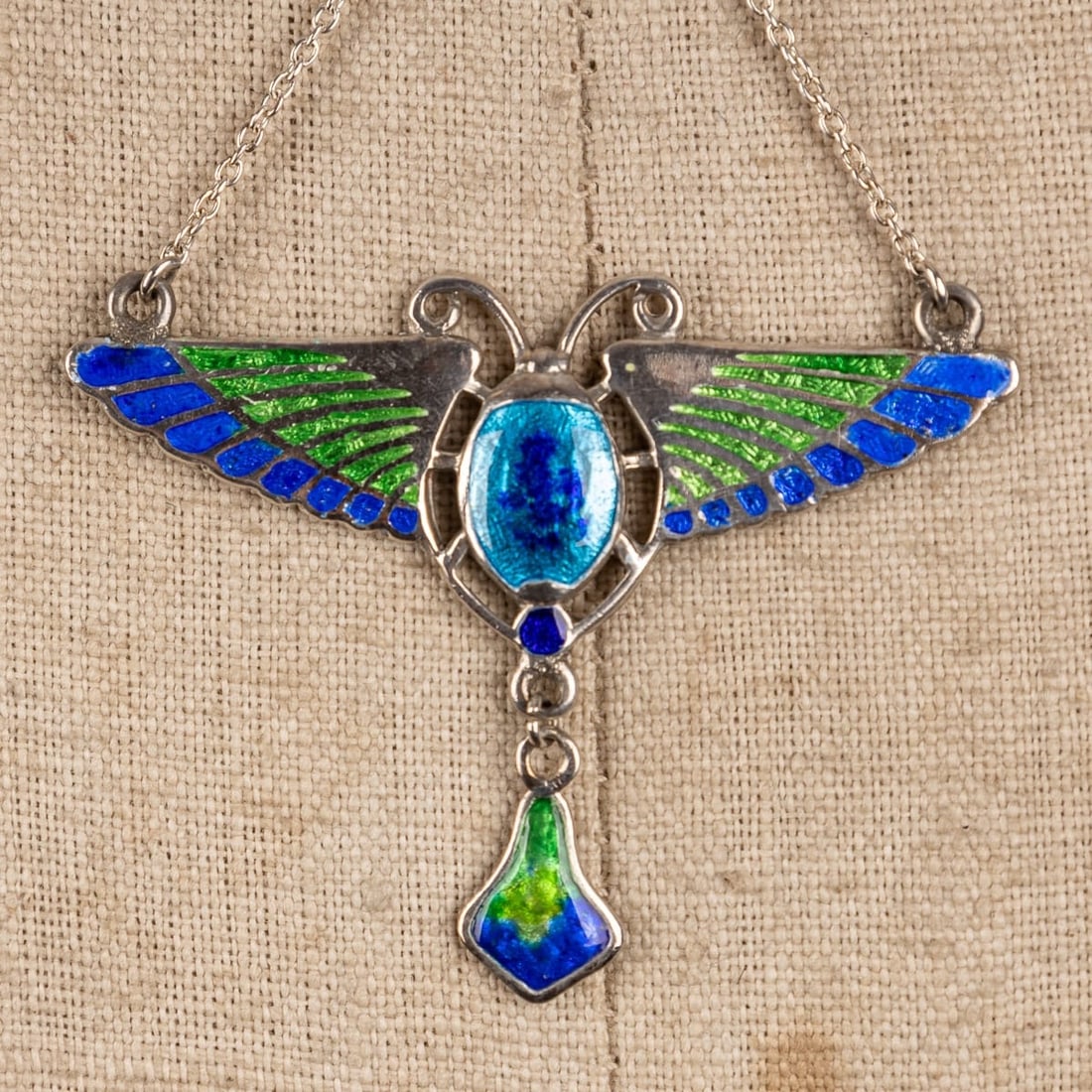 ANTIQUE 20thC EGYPTIAN REVIVAL SILVER & ENAMEL NECKLACE, CHARLES HORNER c.1908 - 2