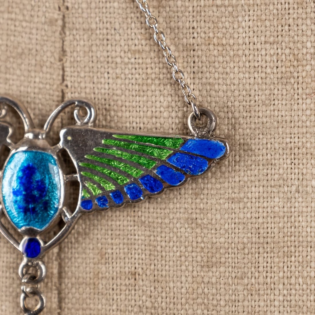 ANTIQUE 20thC EGYPTIAN REVIVAL SILVER & ENAMEL NECKLACE, CHARLES HORNER c.1908 - 7