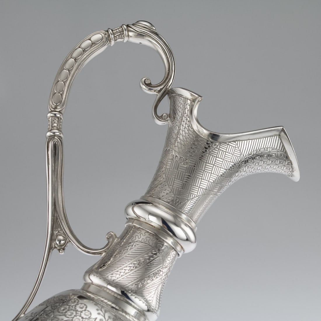 ANTIQUE 19thC VICTORIAN AESTHETIC MOVEMENT SOLID SILVER WINE JUG c.1879 - 10