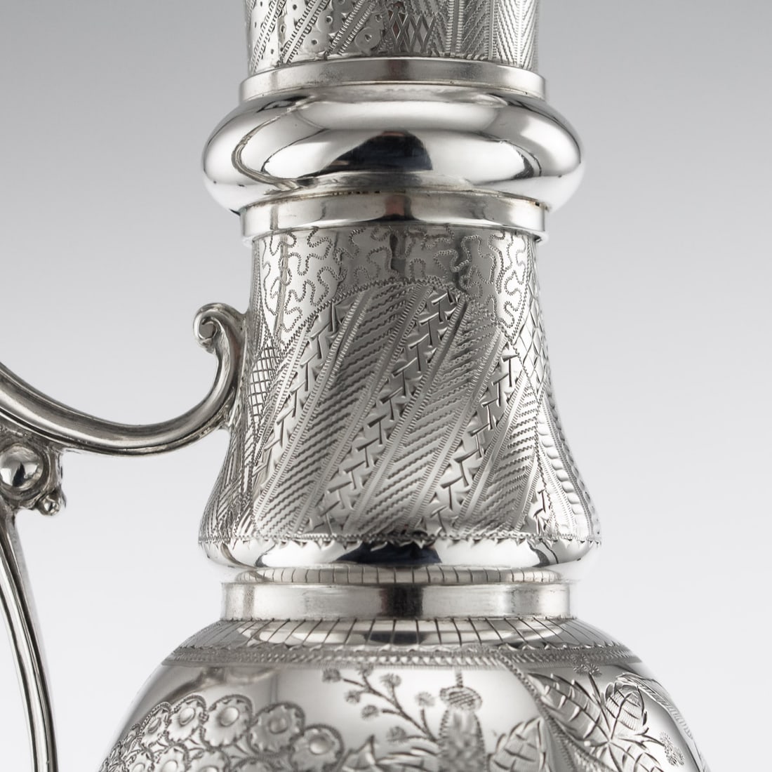 ANTIQUE 19thC VICTORIAN AESTHETIC MOVEMENT SOLID SILVER WINE JUG c.1879 - 12