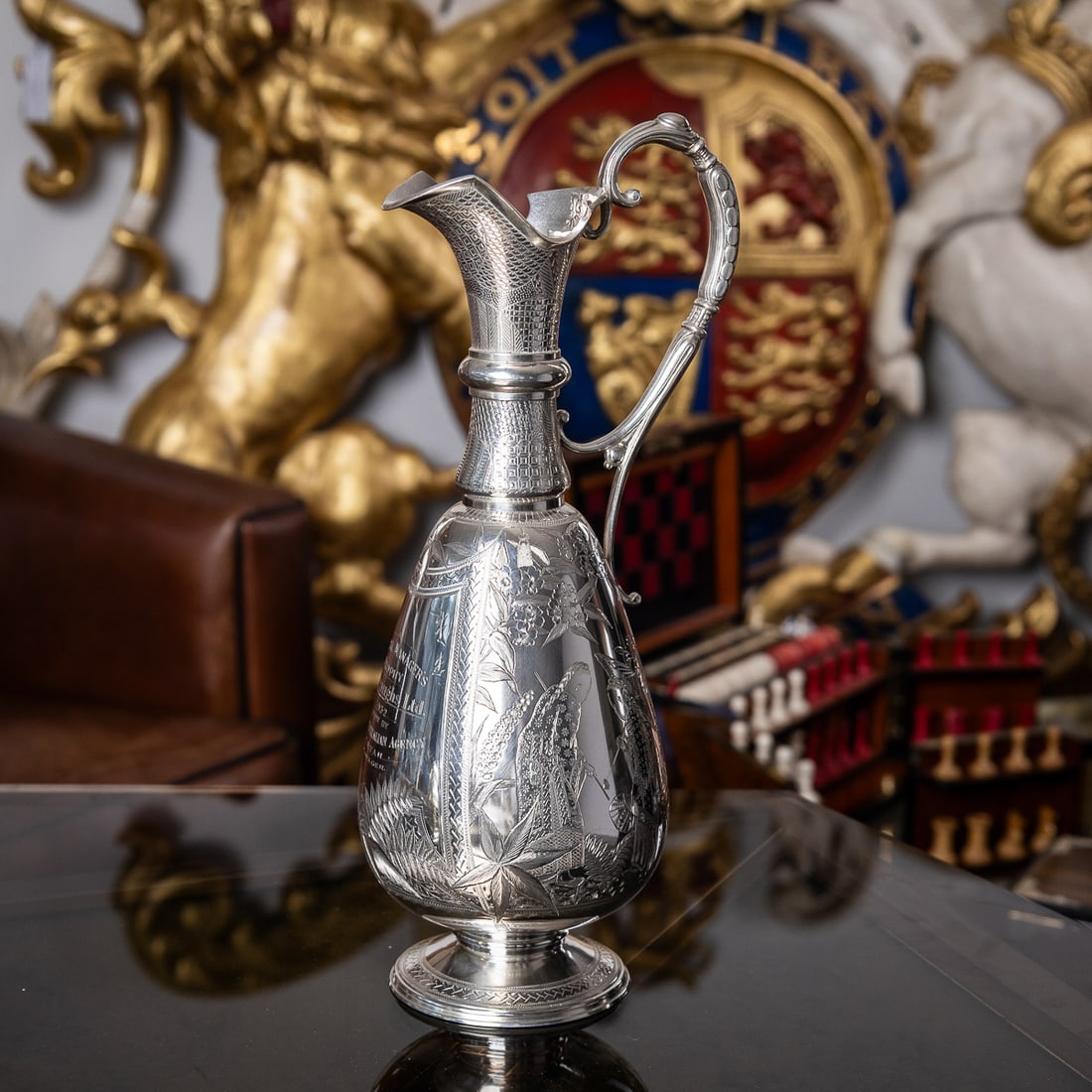 ANTIQUE 19thC VICTORIAN AESTHETIC MOVEMENT SOLID SILVER WINE JUG c.1879 - 2
