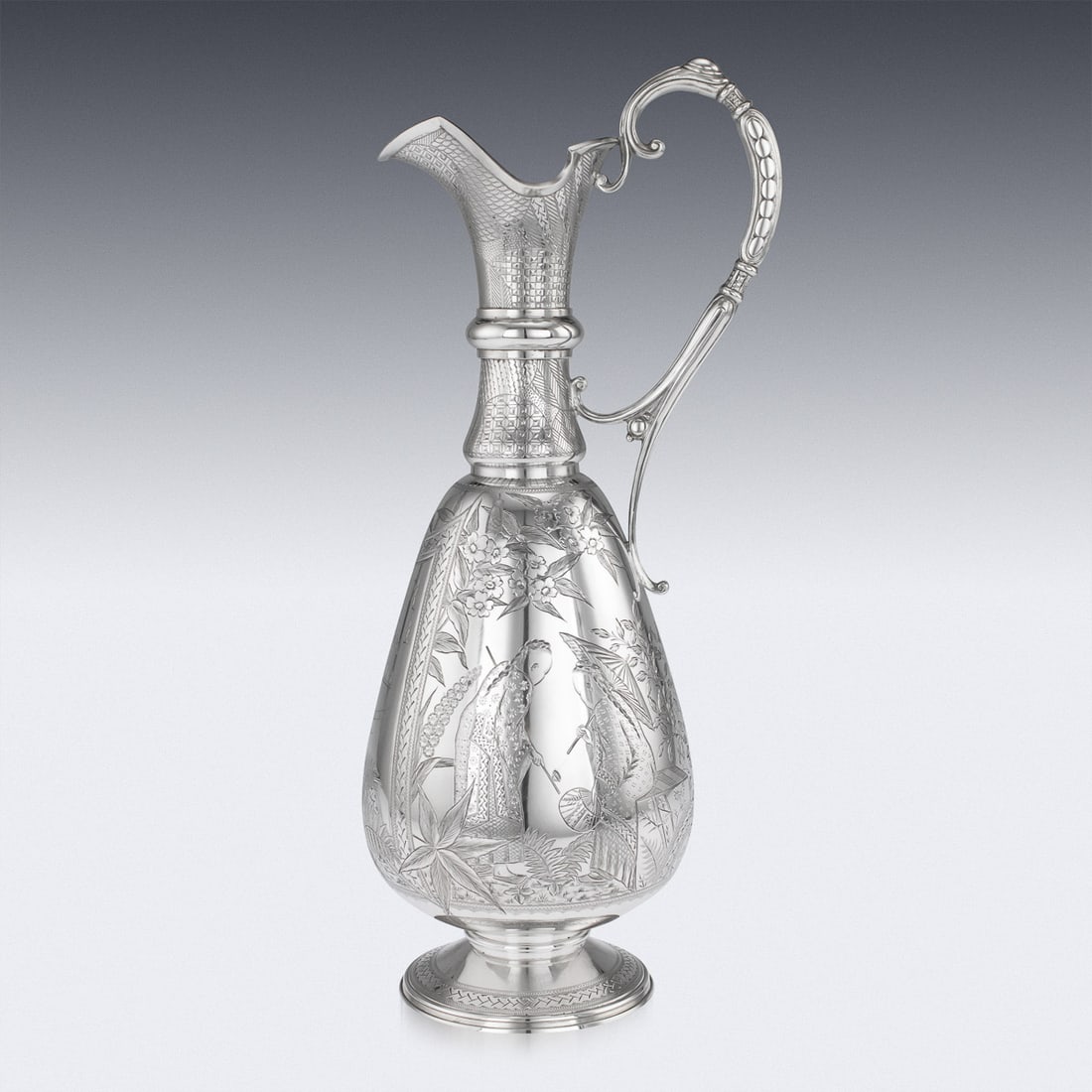 ANTIQUE 19thC VICTORIAN AESTHETIC MOVEMENT SOLID SILVER WINE JUG c.1879 - 3