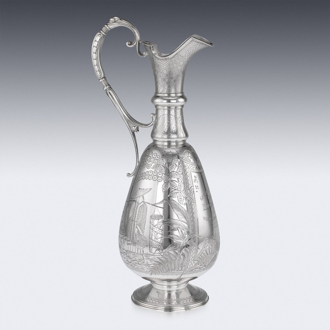 ANTIQUE 19thC VICTORIAN AESTHETIC MOVEMENT SOLID SILVER WINE JUG c.1879 - 5