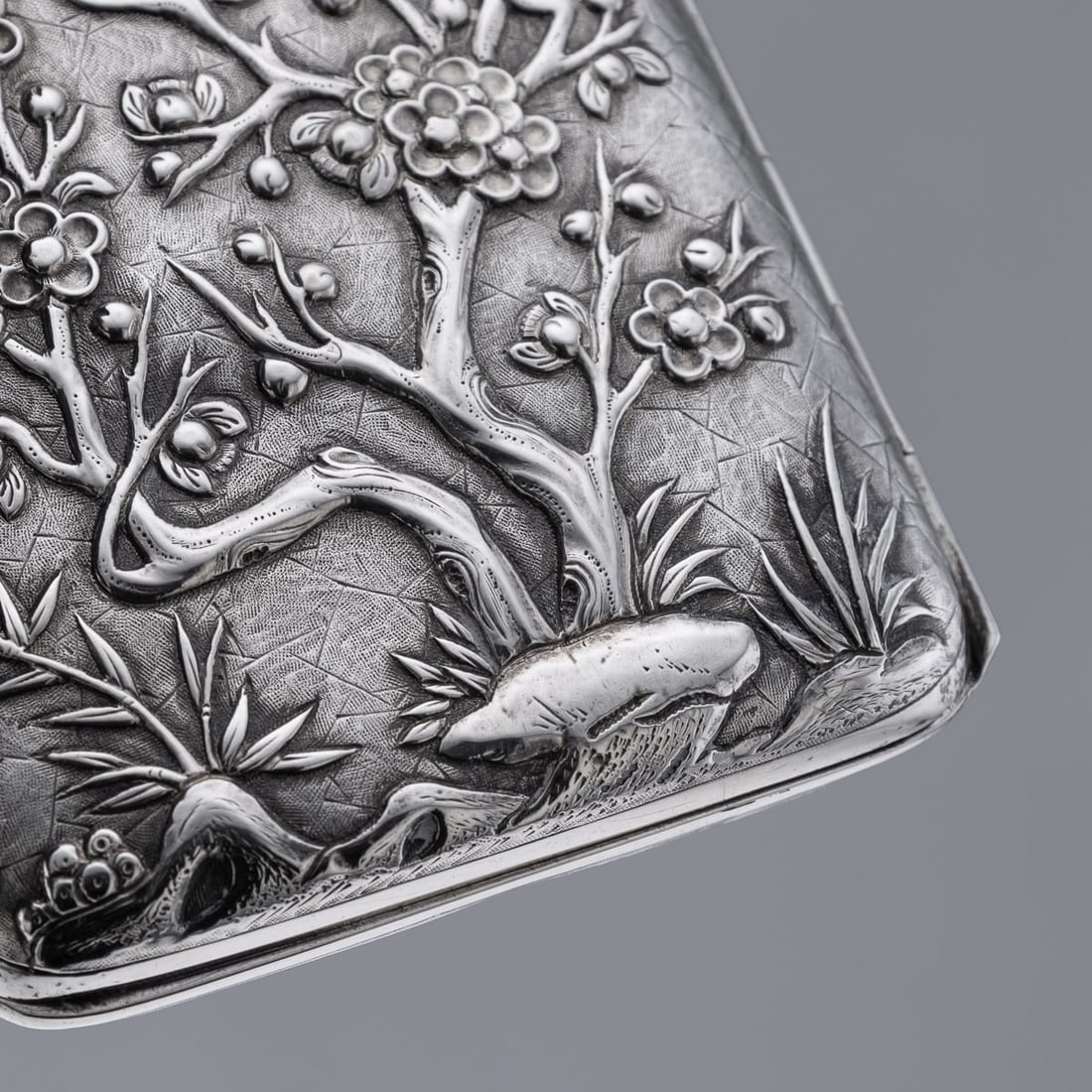 ANTIQUE 19thC CHINESE EXPORT SOLID SILVER CIGARETTE CASE, HUNG CHONG & CO c.1900 - 13