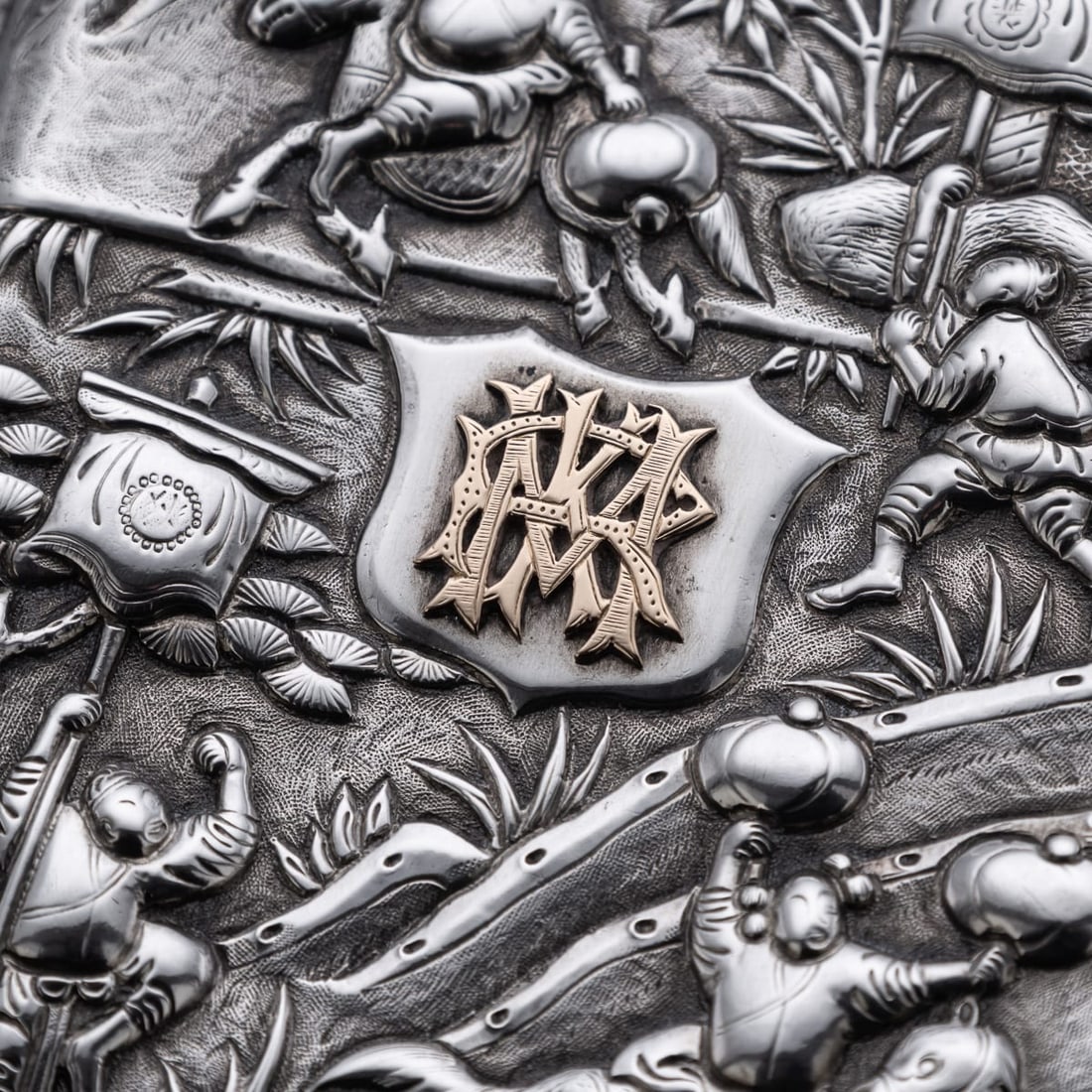 ANTIQUE 19thC CHINESE EXPORT SOLID SILVER CIGARETTE CASE, HUNG CHONG & CO c.1900 - 14