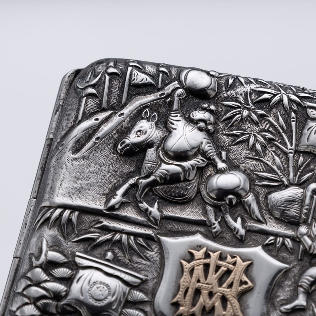 ANTIQUE 19thC CHINESE EXPORT SOLID SILVER CIGARETTE CASE, HUNG CHONG & CO c.1900 - 15